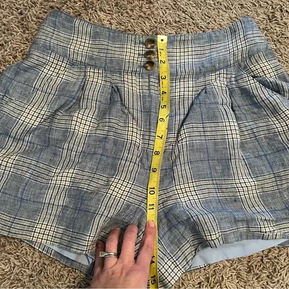 VERONICA BEARD Alicia Windowpane Plaid 100% Linen Shorts Pleated Blue Multi Sz6 - Picture 13 of 15
